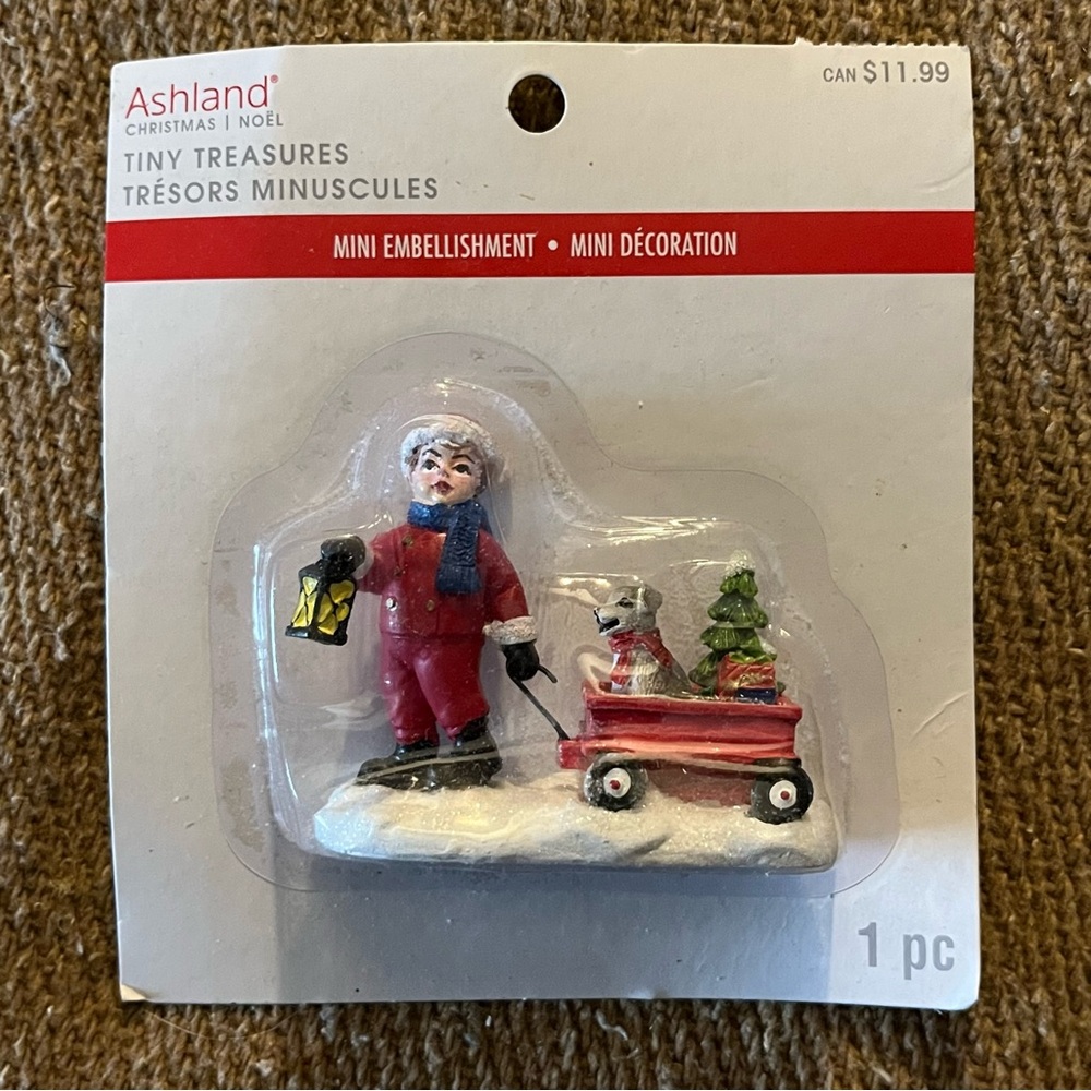 Tiny Treasures Ashland Christmas Boy With Puppy Dog In Red Wagon Village Display